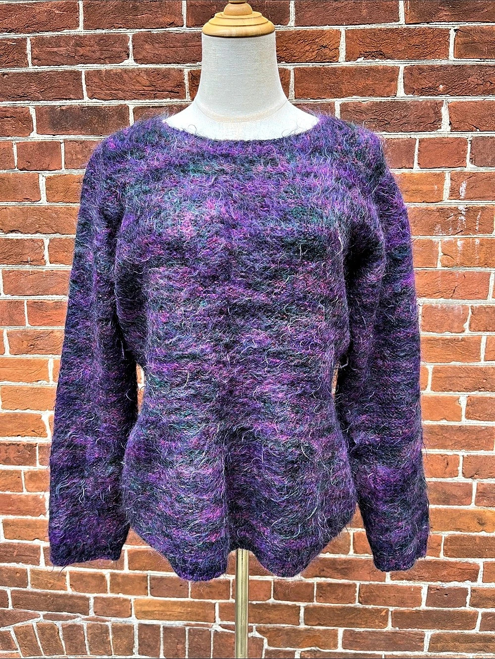 Harley of Scotland Fuzzy Mohair Merino Blend Sweater in Purple & Pink
